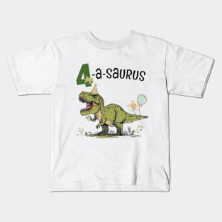 4-a-Saurus T-Rex Dinosaur Theme 4th Birthday Party Kids T-Shirt